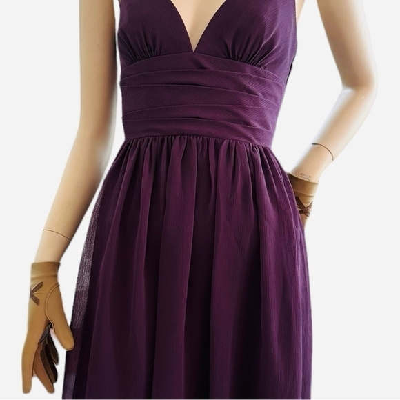 David’s Bridal Purple Straps Fit & Flare Dress Beautiful Sheer Bridesmaid Dress - Picture 10 of 13